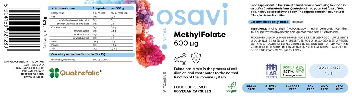 Μεθυλφυλικό 600 mcg | με τις κάψουλες Quatrefolic® - 120