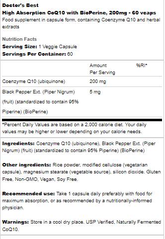 Καλύτερο CoQ10 με Bioperine 200 mg - 180 κάψουλες
