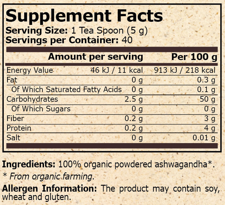 Pure Nutrition - ORGANIC ASHWAGANDHA - 200 g - Nutra Best Europe