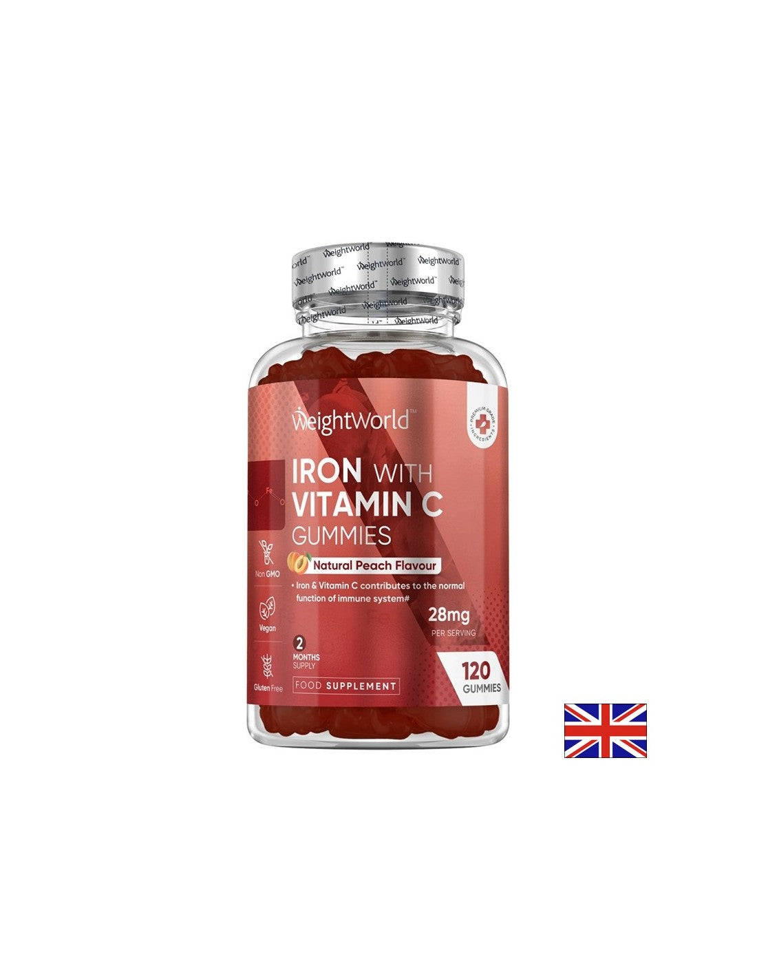 Αναιμία - Σίδερο + Βιταμίνη C Gummies, 120 δισκία ζελέ, γεύση ροδάκινου