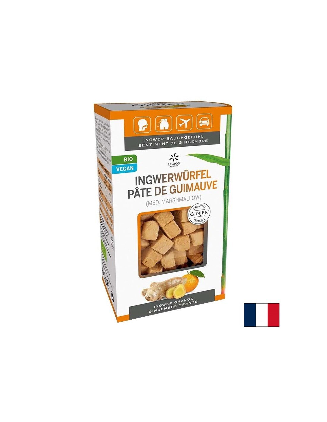 Bio Ginger Bio - Για ασθένειες στομάχου ενώ βρίσκεστε στο δρόμο, ~ 133 κομμάτια με πορτοκαλί γεύση