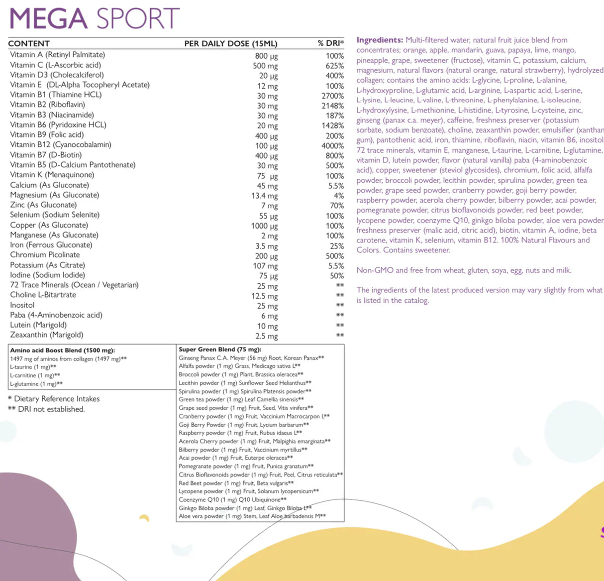Mega Sport - Βιταμίνες + Ορυκτά + κολλαγόνο 1497 mg /500 ml /