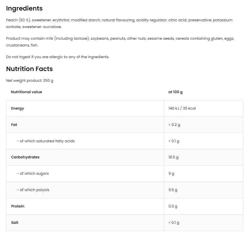 Ροδάκινο 83% Jelly Squeeze | Χωρίς πρόσθετη ζάχαρη 350 ml