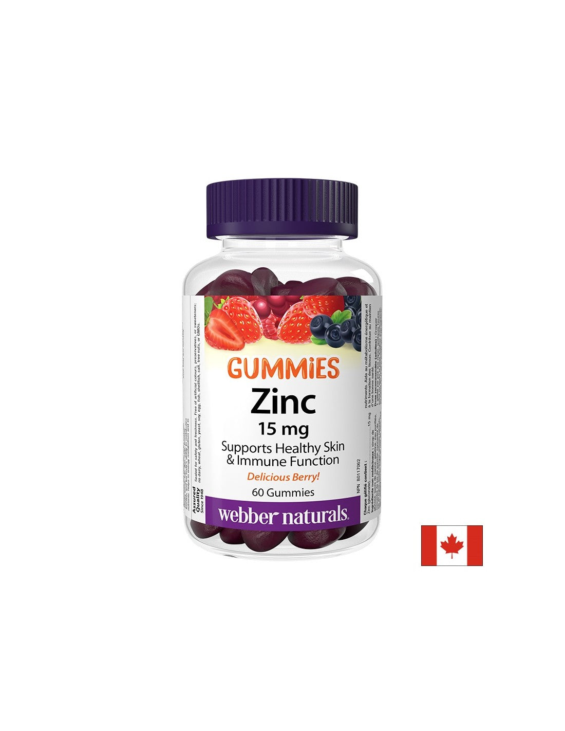 Ανοσότητα - ψευδάργυρο (γλυκονικό) Gummy 15 mg, 60 δισκία ζελέ με γεύση φρούτων