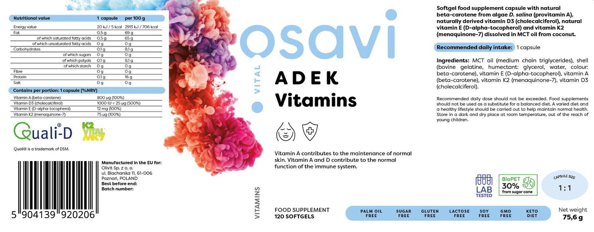 Adek Vitamins | A + D + E + K | Με κάψουλες Quali -D® - 60 Gel