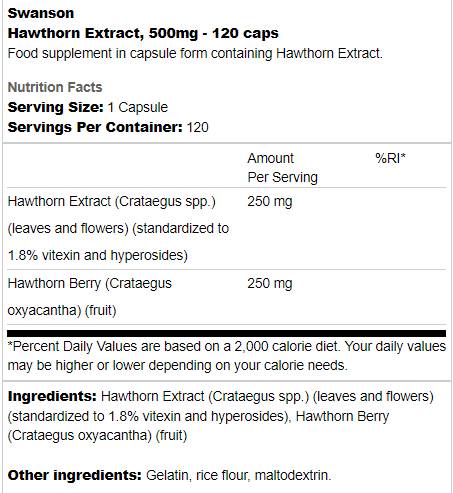 Εκχύλισμα Hawthorn 500 mg 120 κάψουλες