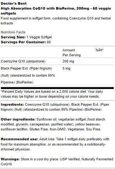 Καλύτερο CoQ10 με Bioperine 200 mg - 60 κάψουλες πηκτής