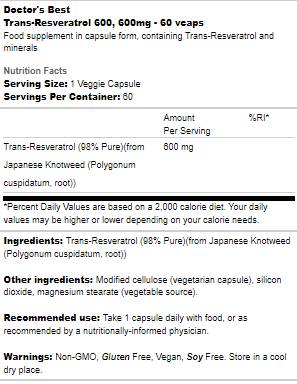 Transveratrol 600 mg - 60 κάψουλες