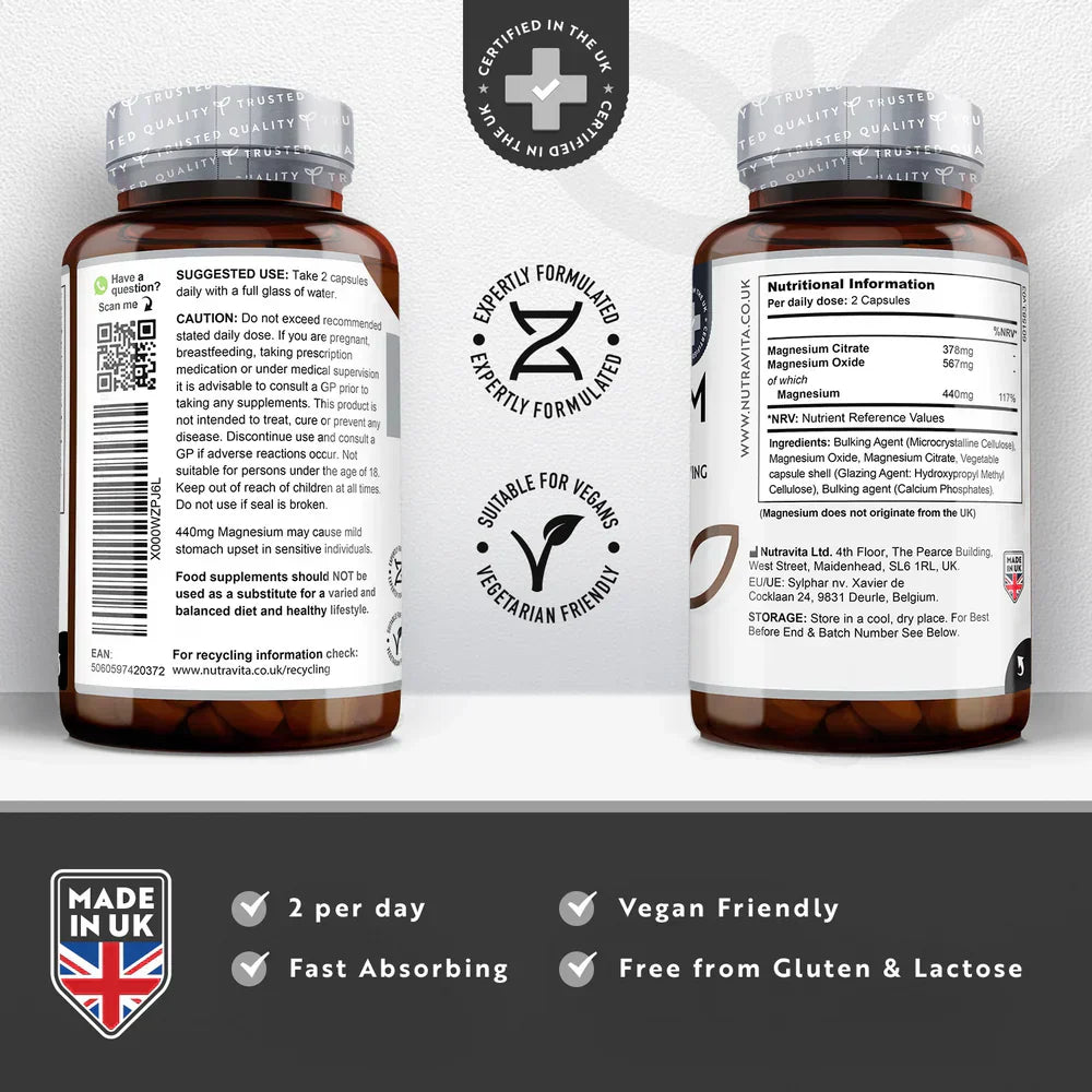 Μαγνήσιο 220 mg (δύο συστατικά) - 180 κάψουλες
