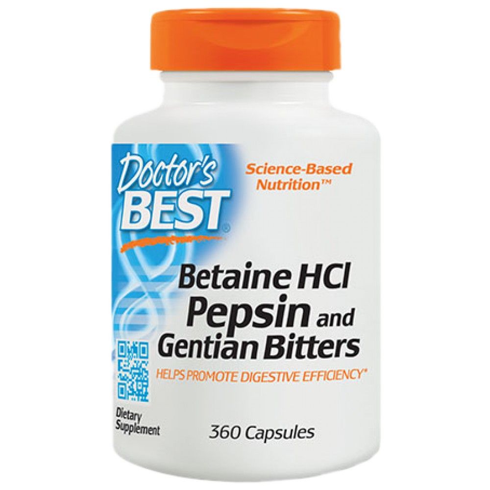 Best Betaine HCl 650 mg/με Pepsin & Gentian Bitters - 360 κάψουλες
