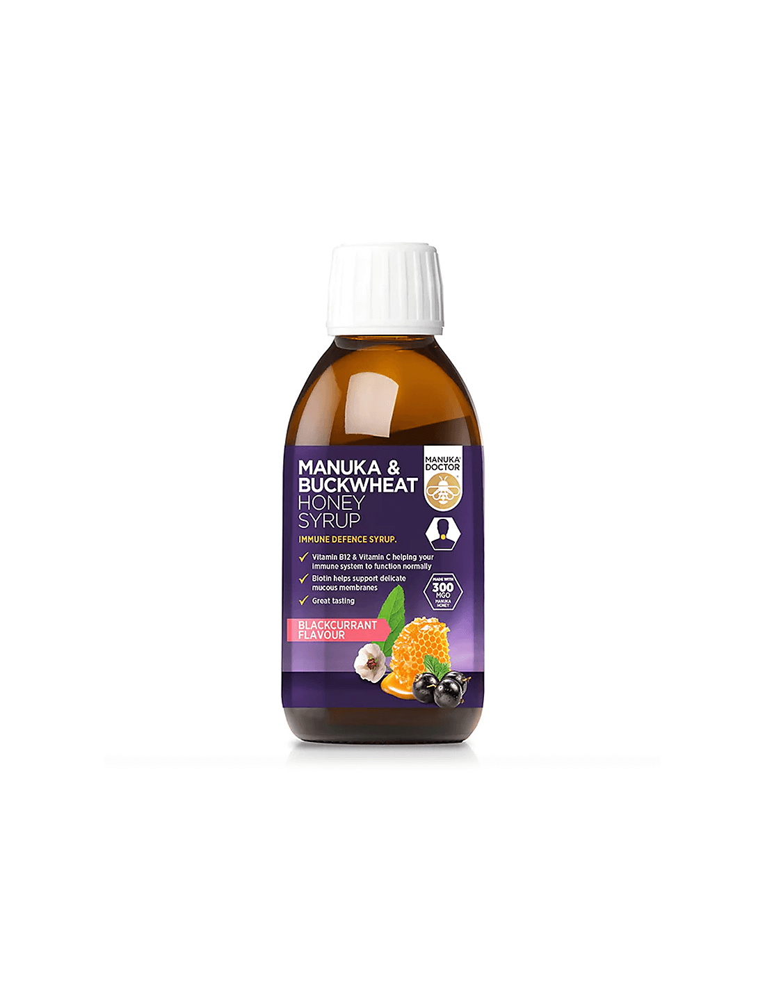 Ανοσότητα - σιρόπι με μέλι Manuka (300 MGO) και φαγόπυρο, σιρόπι 200 ml, γεύση μαύρης
