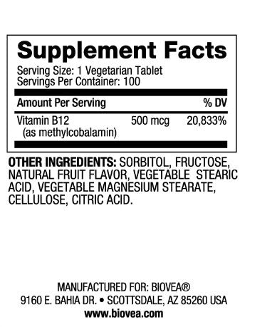 Vitamin B12 500 Methylcobalamin Fast Dissolve / 100 Tabs - Nutra Best Europe