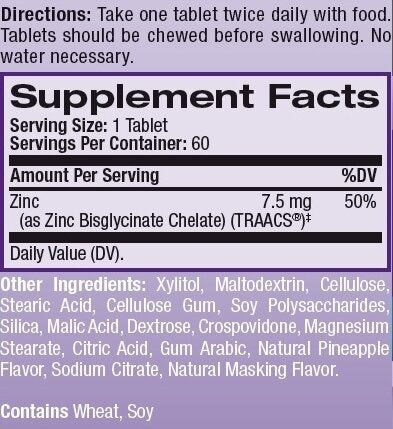 Zinc High Absorption 60 chew tabs. - Feel You