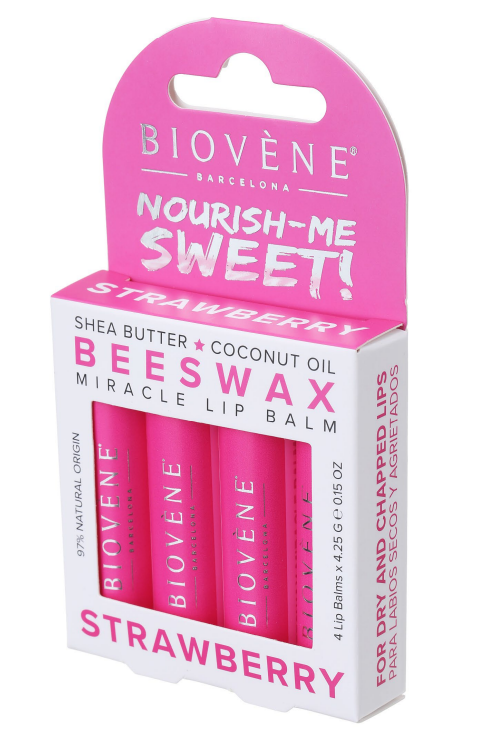 Lip balm με κερί μέλισσας και φράουλα - ακαταμάχητη γεύση και περιποίηση - 4 τεμάχια