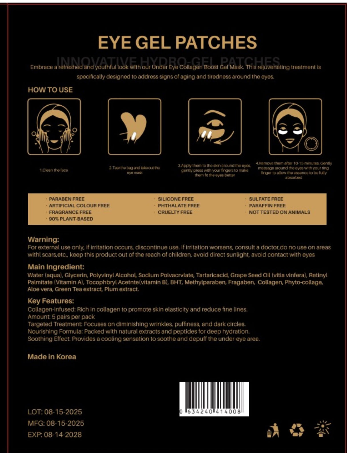 Eye patches with collagen and gold essence - /5 pcs. in a box/ - Nutra Best Europe