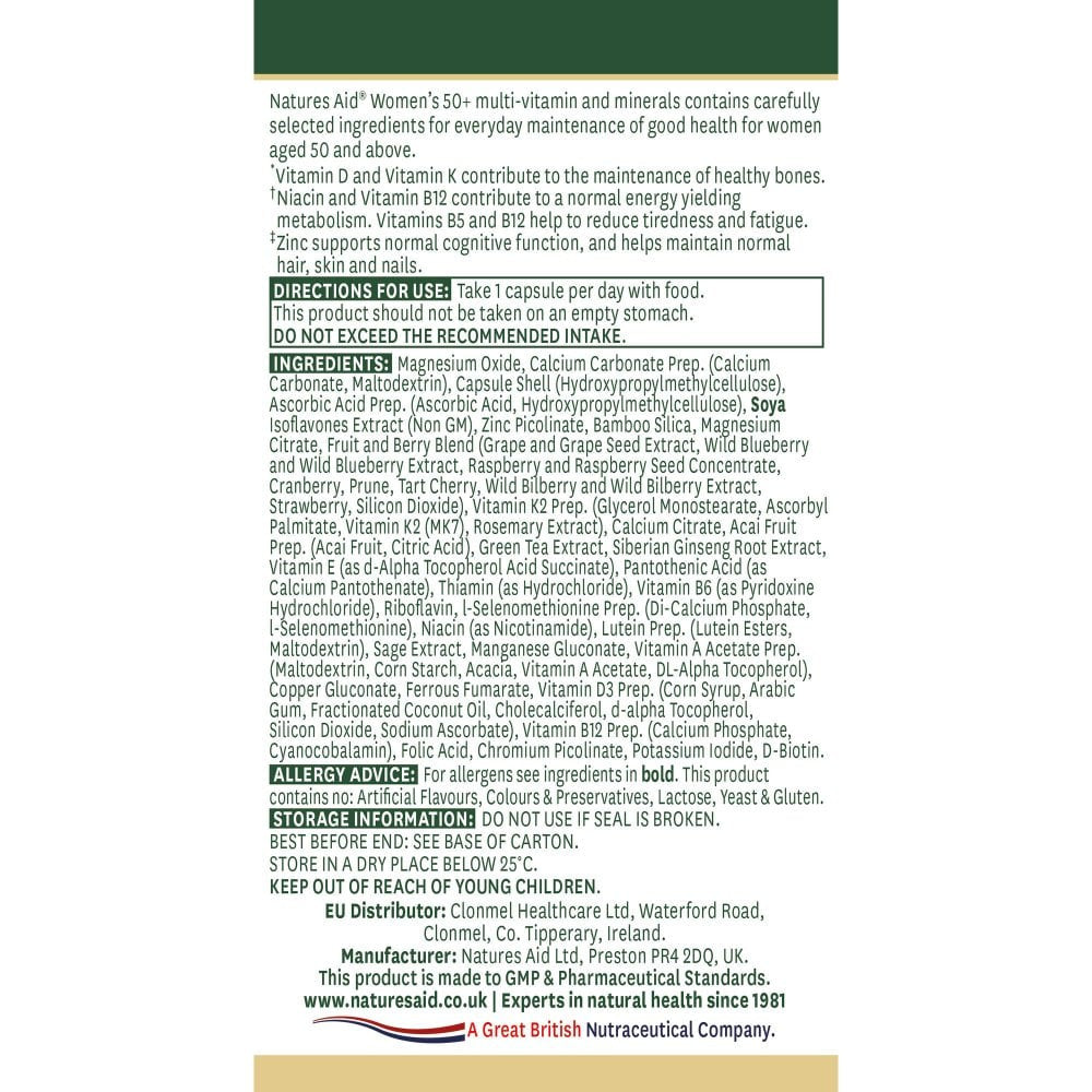 Σύνθετο για τις γυναίκες 50+ (Womens 50+ Multi-Vitamins & Minerals) 30 κάψουλες NatuesAid