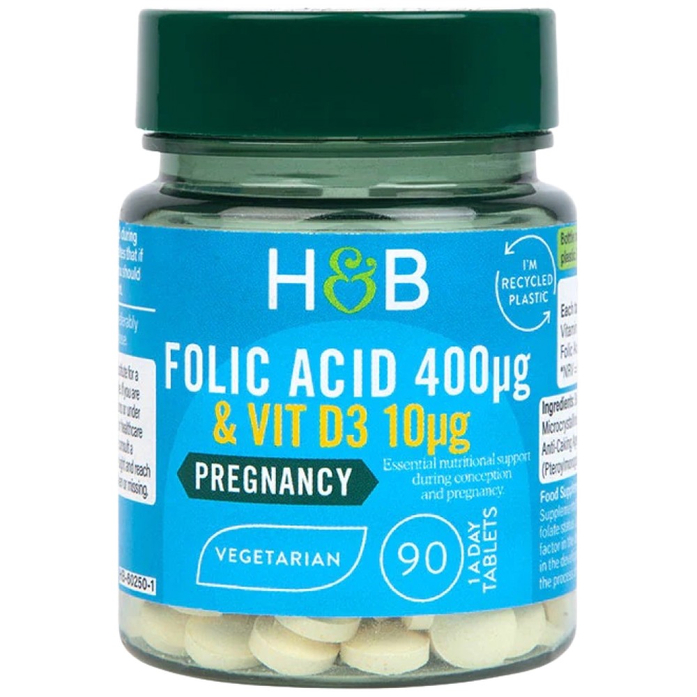 Folic Acid 400 mcg | With Vit D3 10 mcg - 90 Таблетки - Feel You