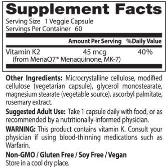 Καλύτερη φυσική βιταμίνη Κ2 MK -7 45 MCG - 180 κάψουλες