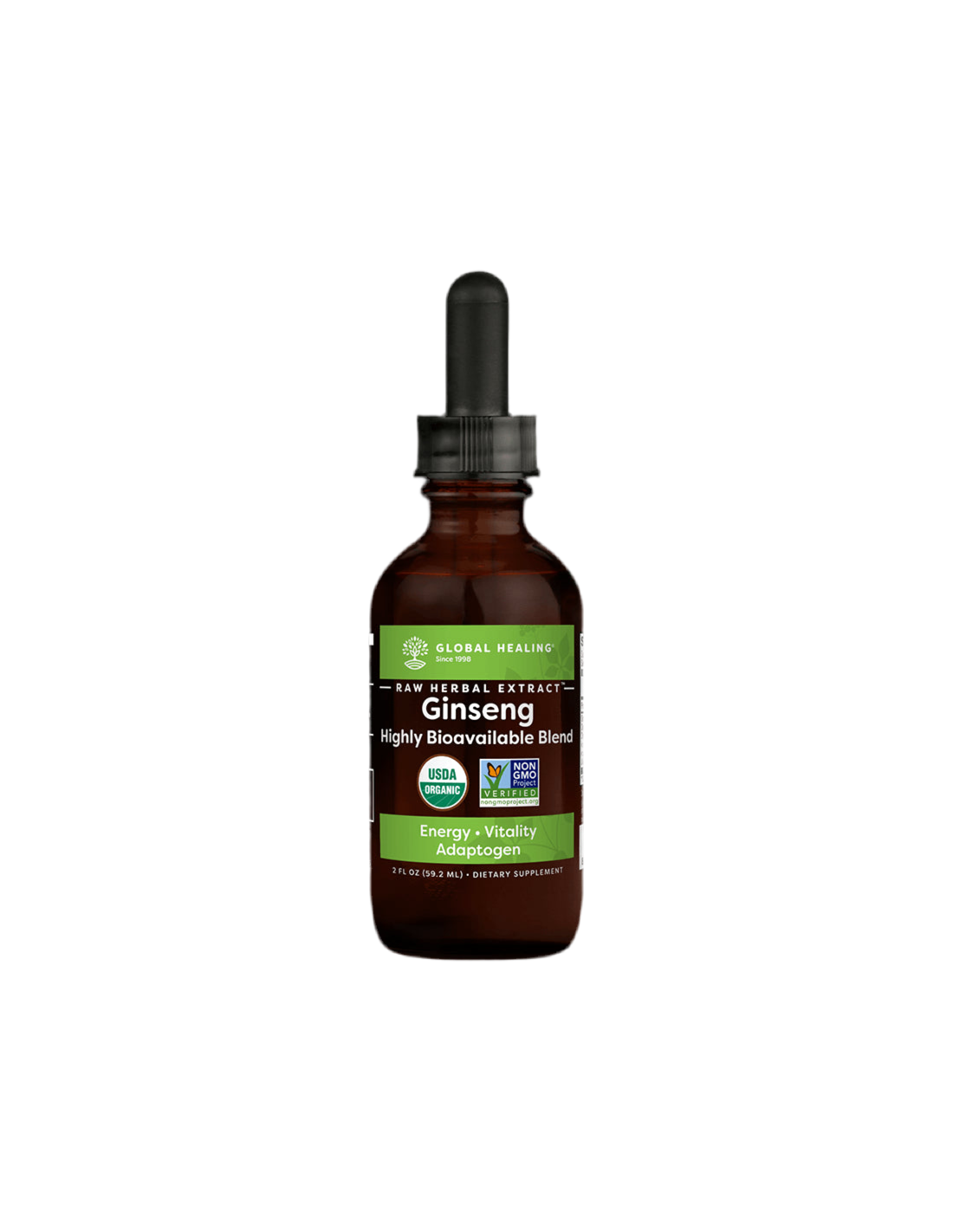 Energizing Herbal Blend Against Stress and Fatigue - With Korean and Siberian Ginseng, Ashwagandha and Maca, 59.2 ml Global Healing - Nutra Best Europe