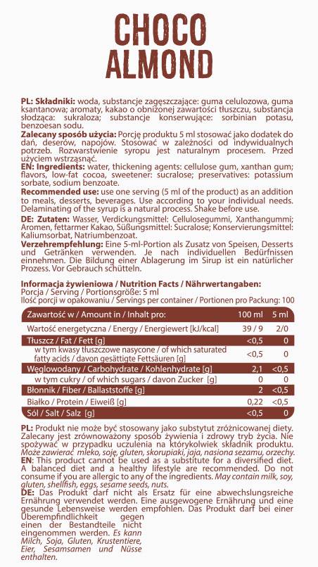 Σιρόπι μηδενική θερμίδα | Choco Almond - 500 ml