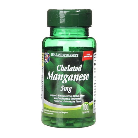 Манган хелатиран (Chelated Manganese) 5мг 100 таблетки HOLLAND & BARRETT - Feel You