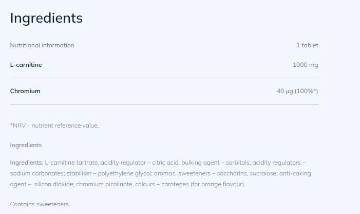 Χρυσό L -καρνιτίνη 1000 + χρωμίου/20 αναβραστικές καρτέλες - 0