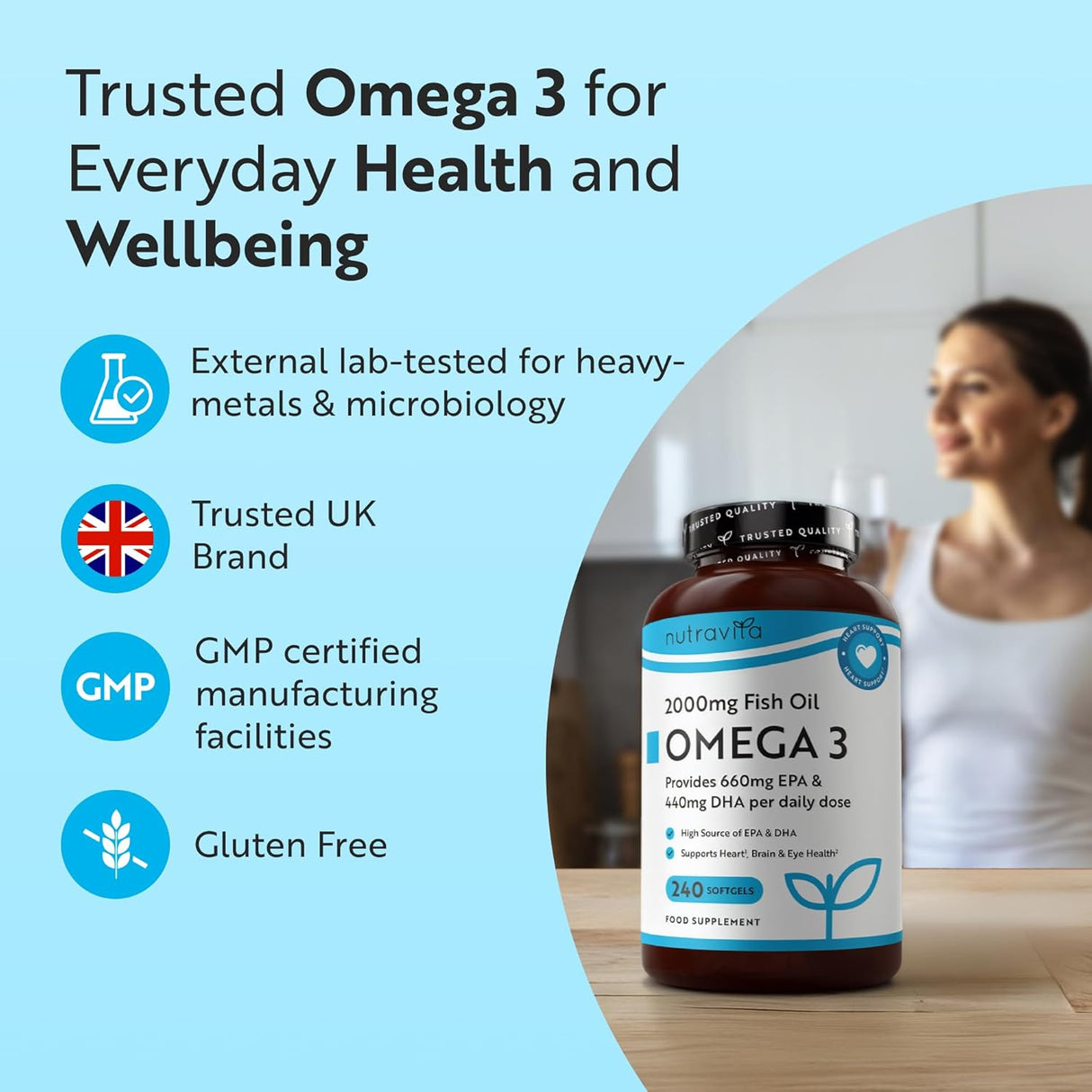 Ωμέγα 3 2000 mg /EPA 660 mg, DHA 440 mg/ Καθαρό ιχθυέλαιο /240 κάψουλες, 120 δόσεις/ <tc>Nutravita</tc>