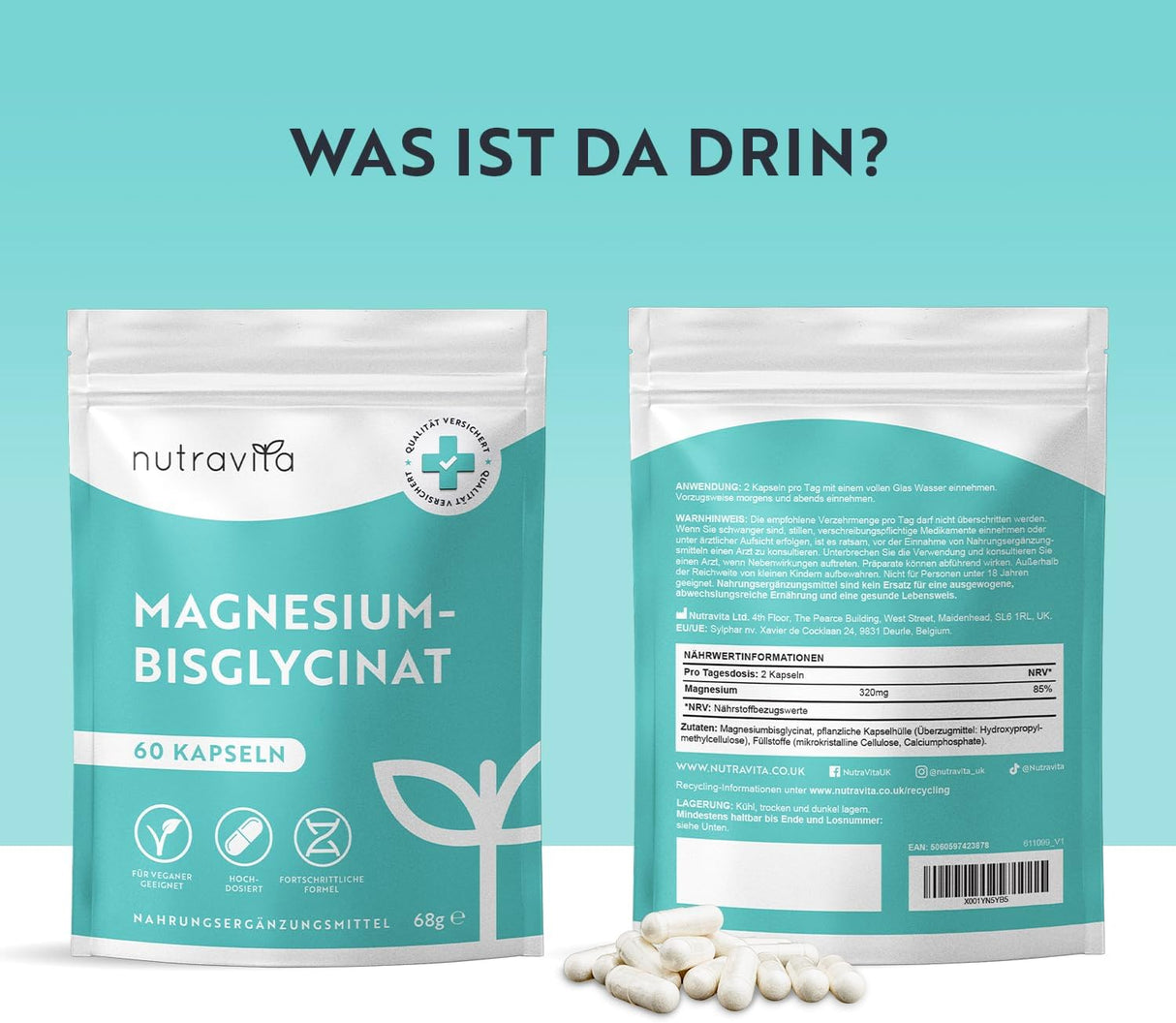 Δισγλυκινικό μαγνήσιο 60 κάψουλες 320 mg Vegan <tc>Nutravita</tc>