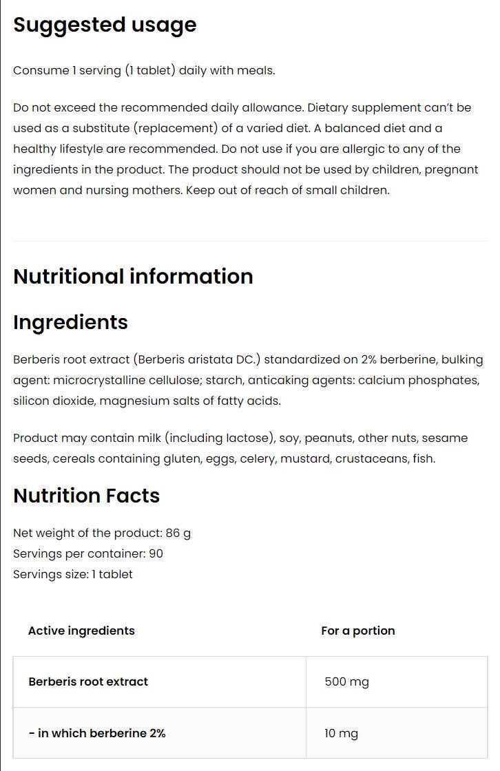 Berberine 500 mg / 90 Tabs OSTROVIT PHARMA - Feel You
