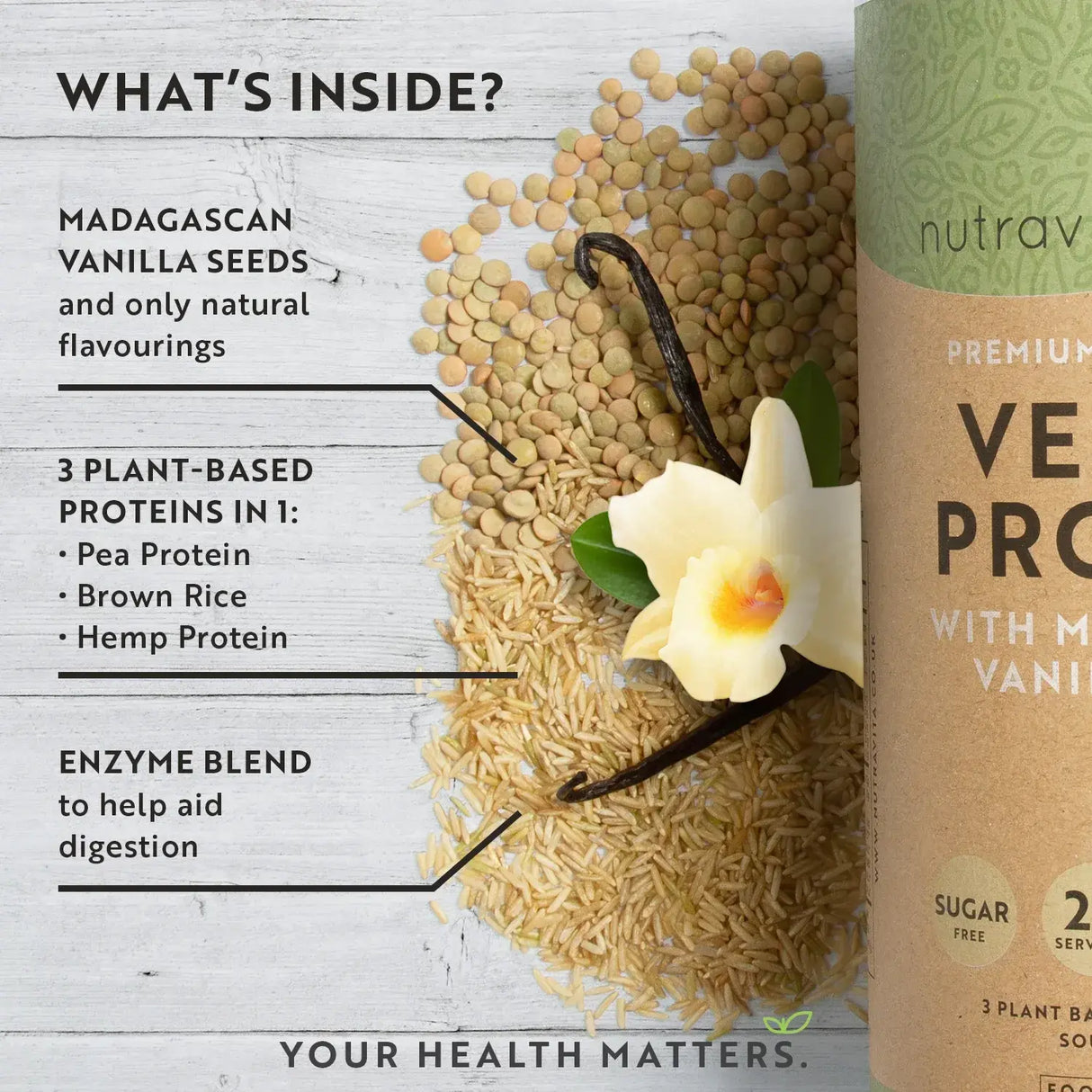 Веган протеин + Ензими - 750 г (Ванилия) Nutravita - Feel You