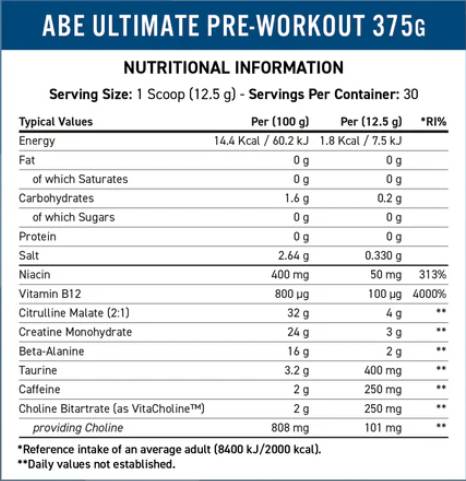 Abe - όλα τα μαύρα όλα | Ultimate Pre -Workout - 375 γραμμάρια