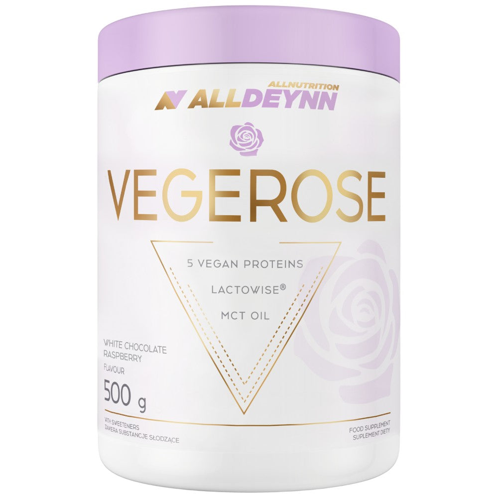 Alldeynn | Vegerose - 5 vegan πρωτεΐνες με MCT & Probiotics - 500 γραμμάρια