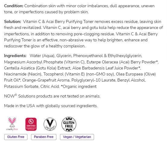 Βιταμίνη C & Acai Berry Puring Toner | Paraben Free - 237 ml