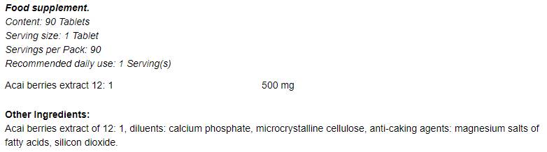 Acai Berry 12: 1 500 mg 90 δισκία