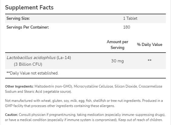 Acidophilus Three Billion - 180 Δισκία
