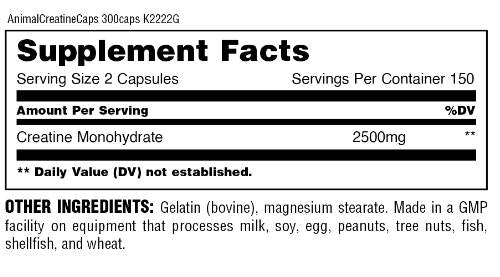 Animal Creatine Micronized Capsules - 300 κάψουλες