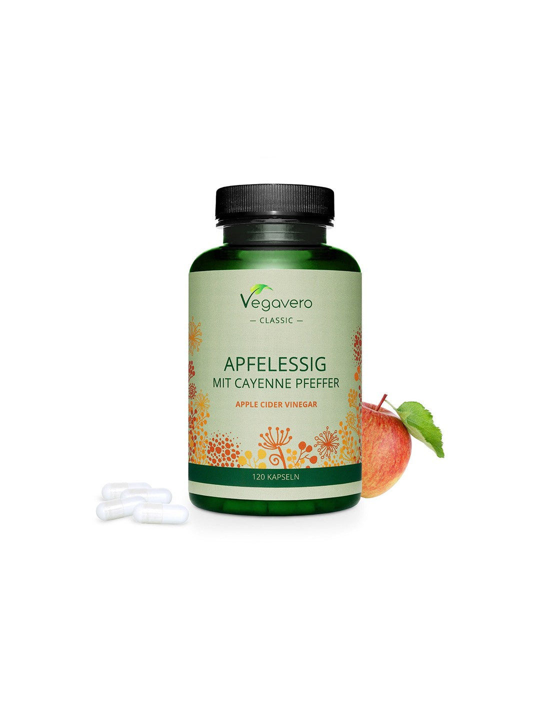 Apfelssig mit Cayenne Pfeffer - Μηλόξυδο + καυτερή κόκκινη πιπεριά, 120 <tc>Vegavero</tc> κάψουλες
