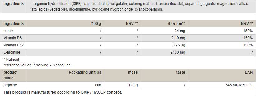 Caps Arginine - 120 κάψουλες
