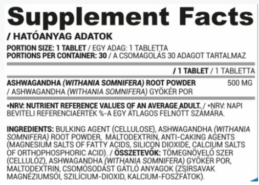 Ashwagandha 500 mg - 30 δισκία