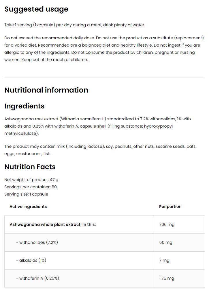 Ashwagandha 700 mg/vege 60 κάψουλες