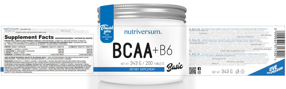 BCAA + B6 Tablet - 200 δισκία