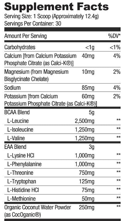 BCAA + EAA | με ηλεκτρολύτες και νερό καρύδας - 357 ~ 378 γραμμάρια