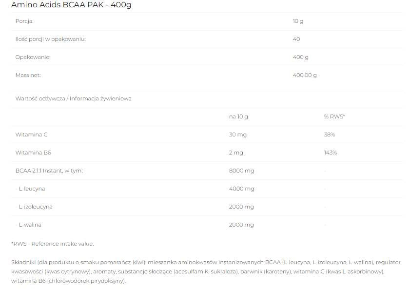 BCAA PAK 2:1:1 Instant - 400 γραμμάρια