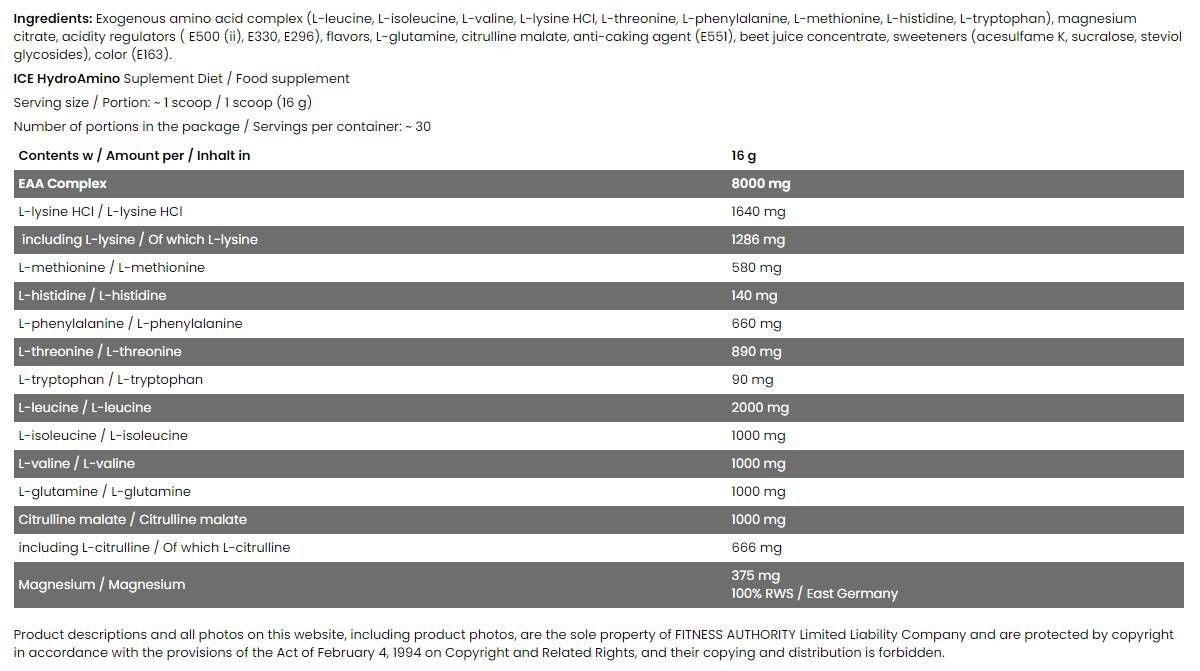 Hydro Amino/Ice Series - 16 γραμμάρια
