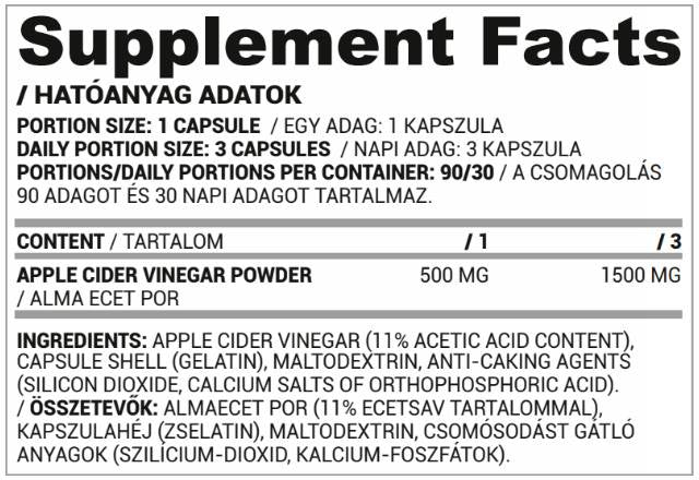 Ξίδι μηλίτη μήλου 500 mg - 90 κάψουλες