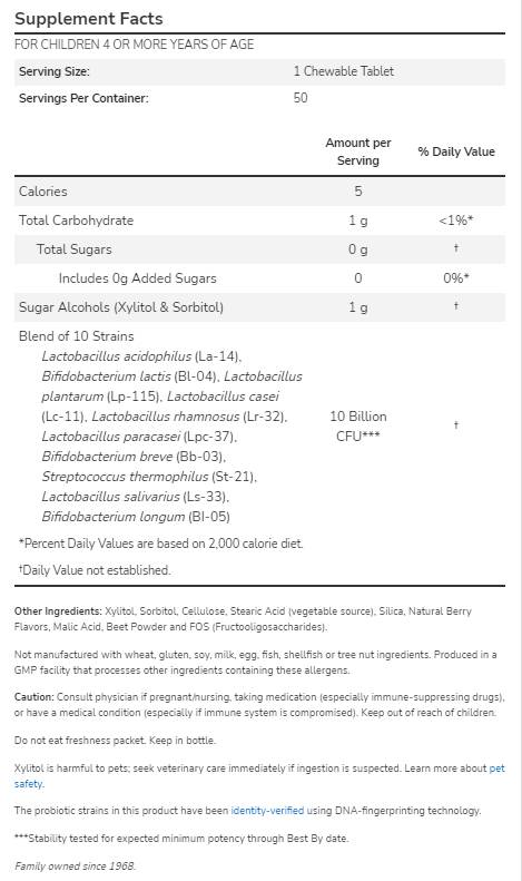 BerryDophilus 10 δισεκατομμύρια | Extra Strength - 50 Μασώμενα Δισκία