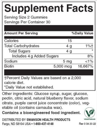 Biotin Gummies 5.000 MCG | Blueberry - 60 μασώμενα δισκία