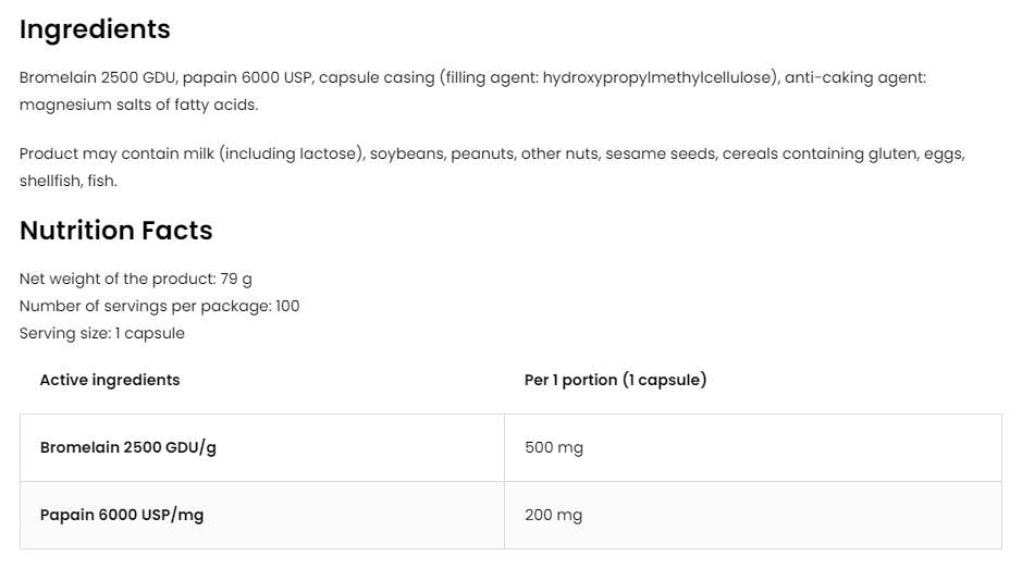 Ένζυμα Bromelain + Papain 100 κάψουλες