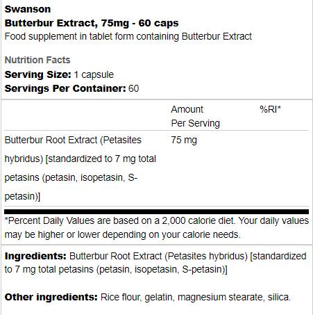 Butterbur Extract 75 mg 60 κάψουλες