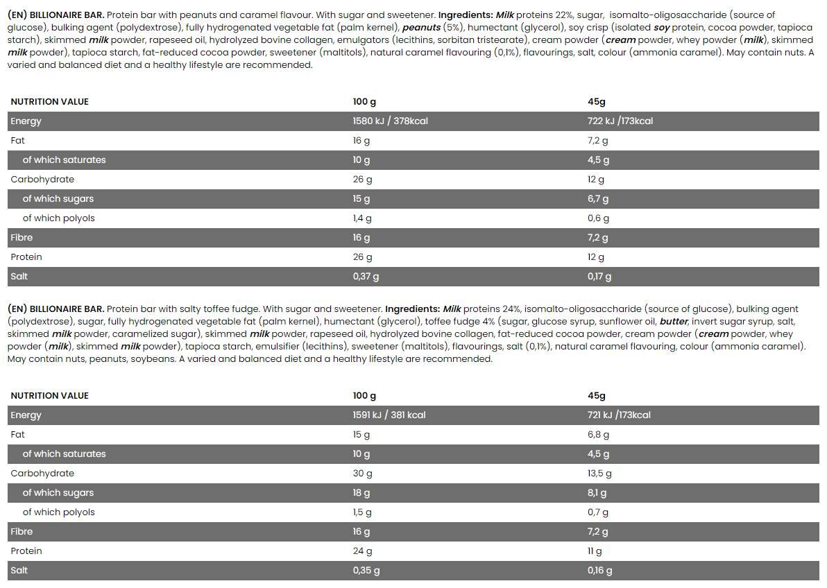 Μπαρ δισεκατομμυριούχου | Υψηλή ίνα ~ χωρίς γλουτένη ~ πρωτεϊνική ράβδο - 45 γραμμάρια